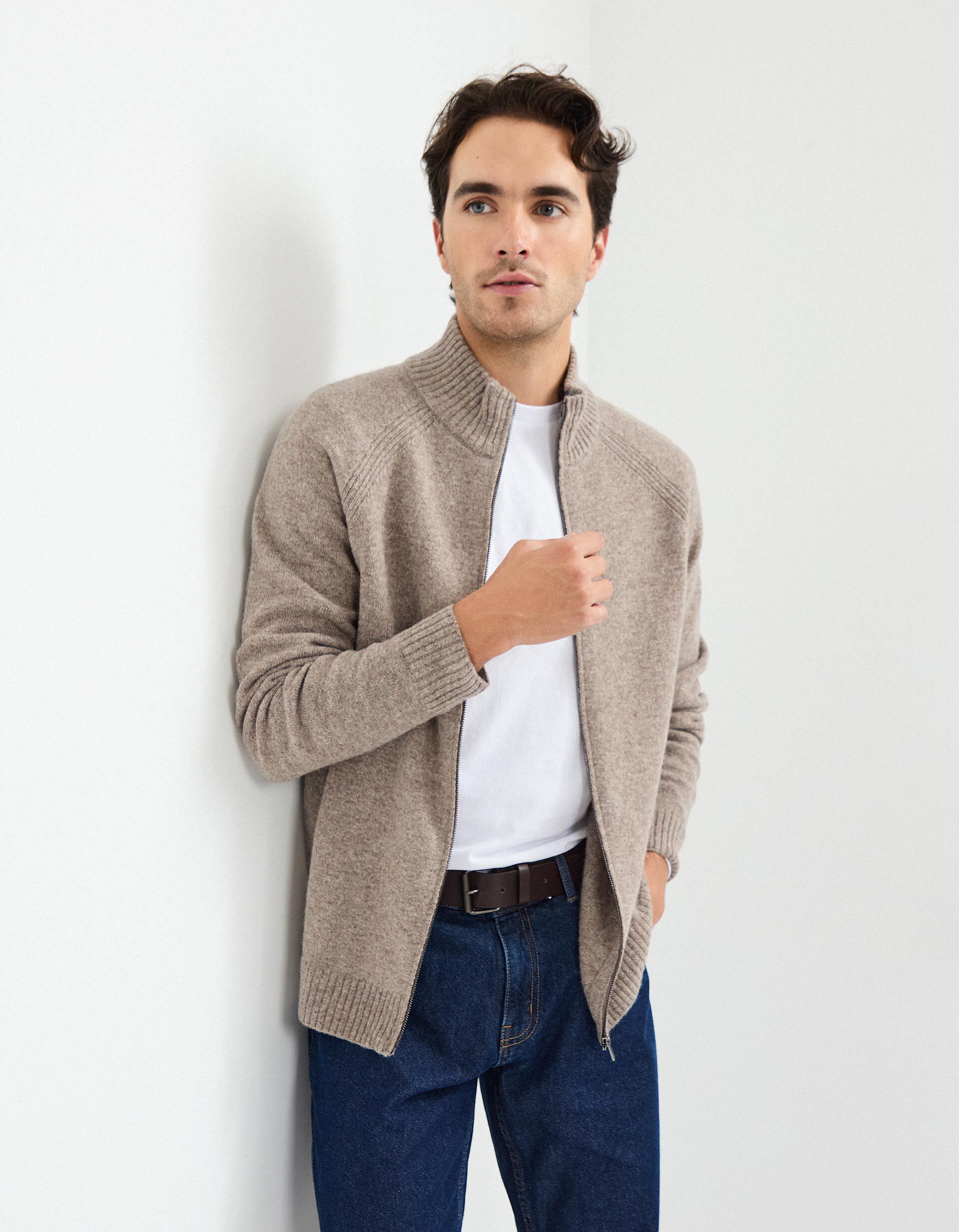 Comprar Online Casaco de Fecho com L&atilde;, Homem, Bege