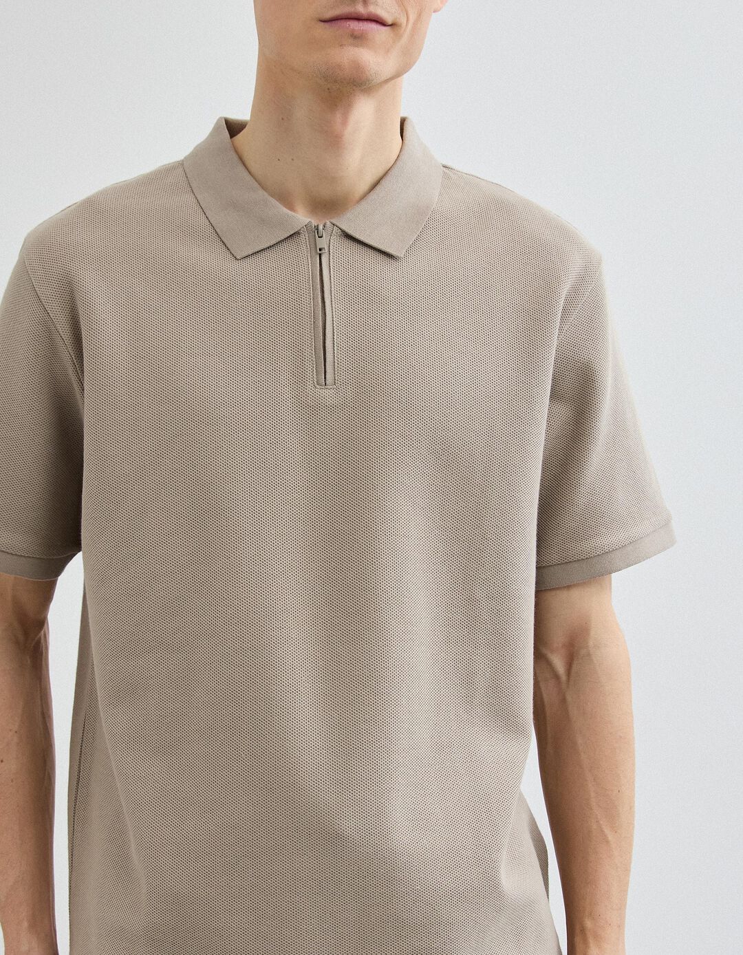 Polo com Fecho, Homem, Bege