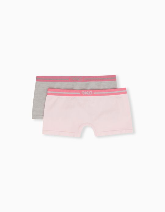 2 Seamless Boxers Pack, Girls, Light Pink/Light Grey
