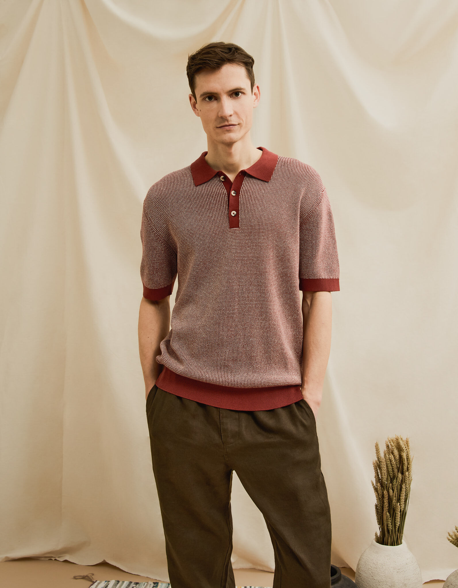 Comprar Online Polo Waffle, Homem, Vermelho Escuro