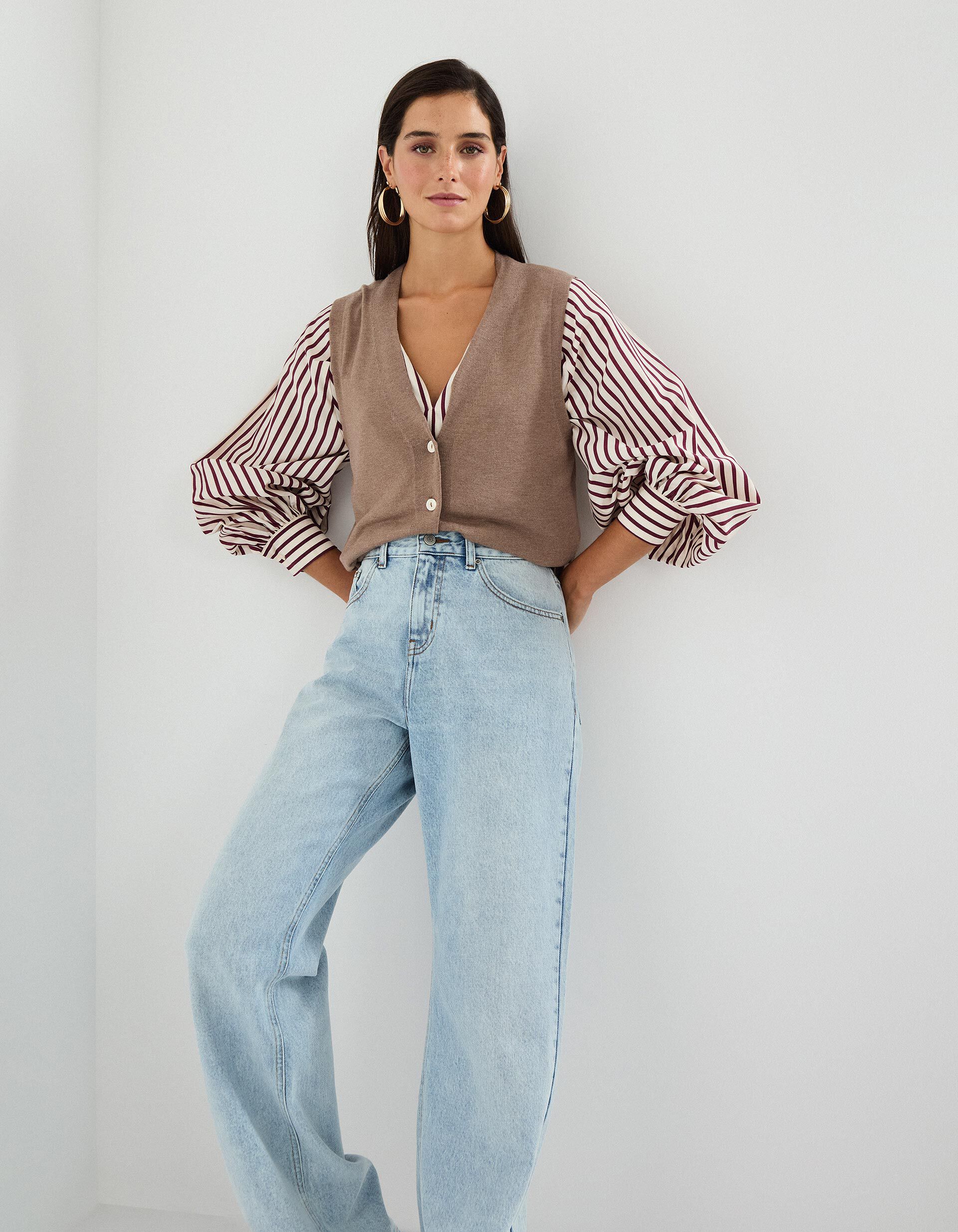 Comprar Online Colete com Caxemira, Mulher, Bege Escuro