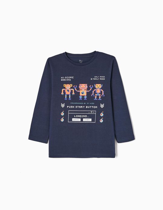 Long Sleeve Cotton T-shirt for Boys 'Family Race', Dark Blue