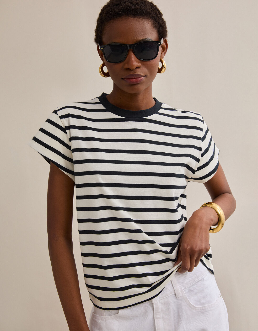 T-shirt Riscas, Mulher, Preto