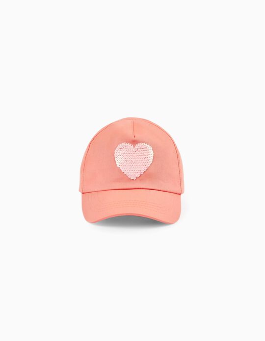Cotton Cap with Reversible Sequins for Girls, Coral/Iridescent