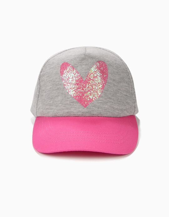 Bon&eacute; para Menina Cora&ccedil;&atilde;o Brilhante, Cinza e Rosa