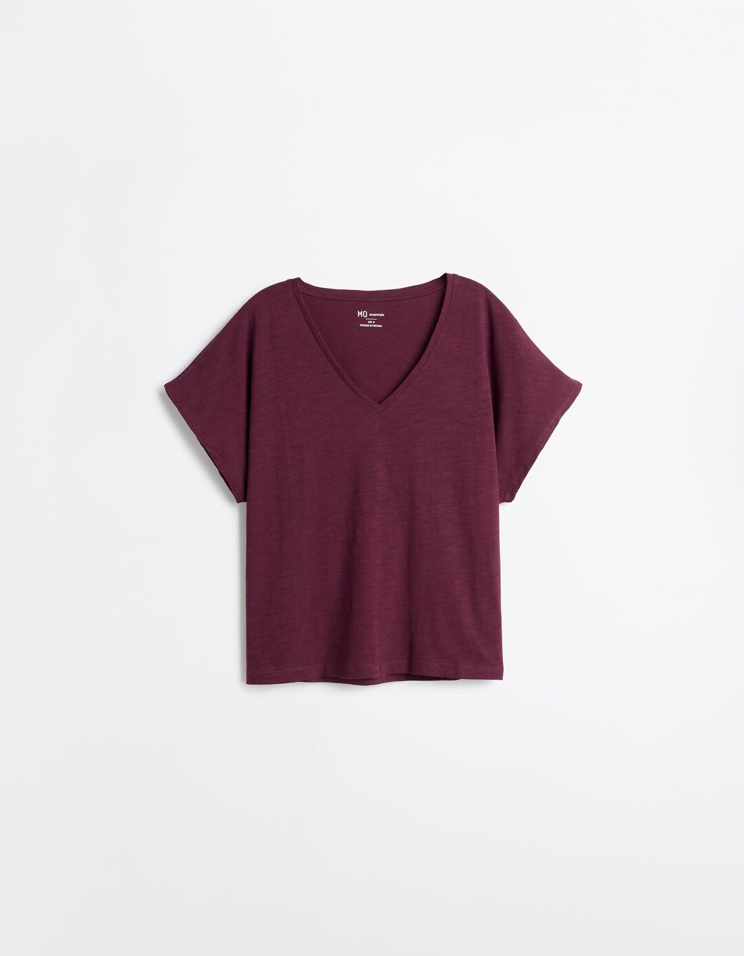 T-shirt Decote em V, Mulher, Vermelho Escuro