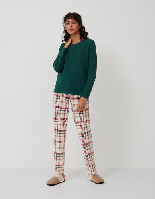 Xmas Polar Fleece Pyjamas, Women, Green/ Beige
