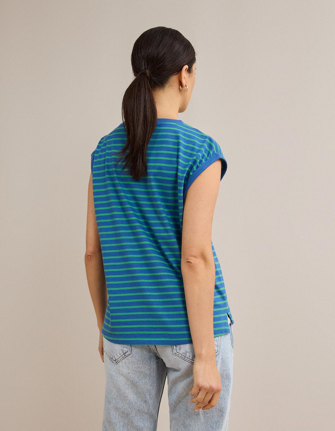 T-shirt &Agrave;s Riscas, Mulher, Azul