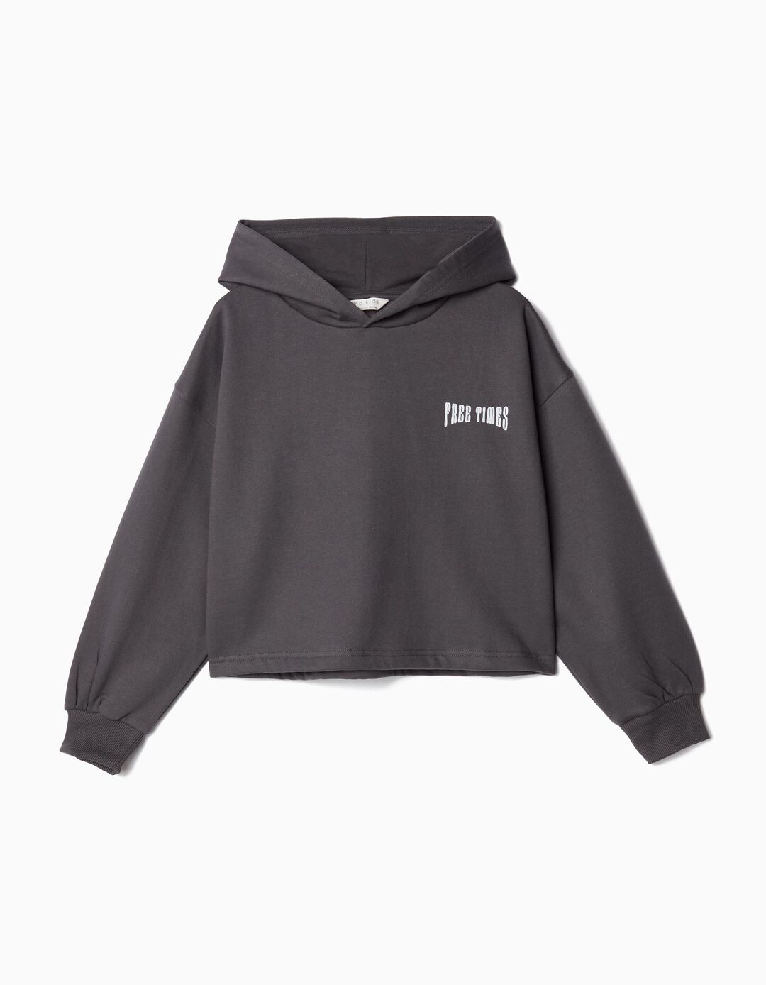Sweatshirt Cropped de Felpa Capuz, Menina, Cinzento Escuro