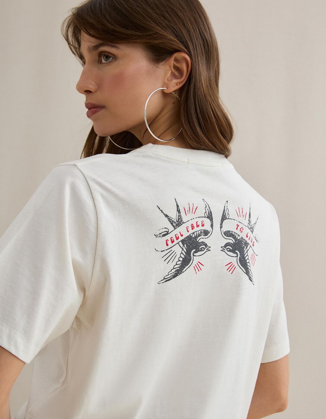 T-shirt com Estampado, Mulher, Branco