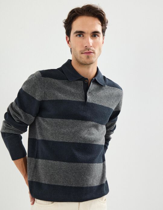 Comprar Online Polo de Malha às Riscas, Homem, Azul Escuro