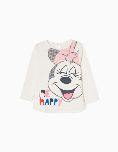 T-shirt de Manga Comprida em Algodão para Bebé Menina 'Happy Minnie', Branco