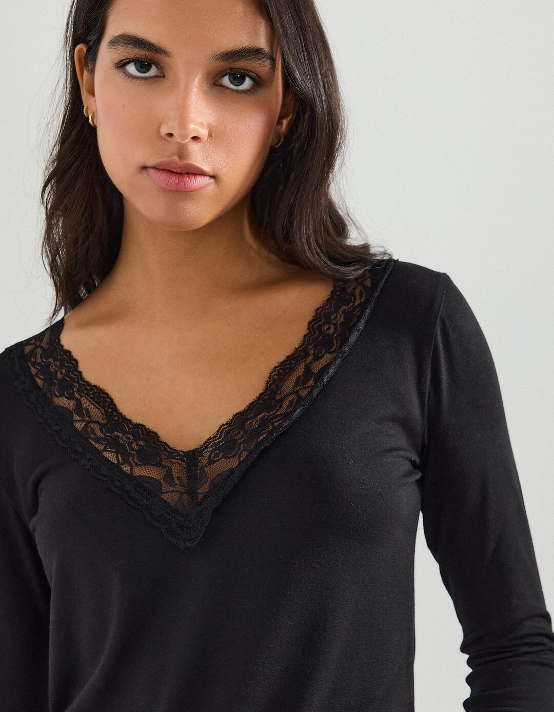 Camisola Interior com Renda, Mulher, Preto
