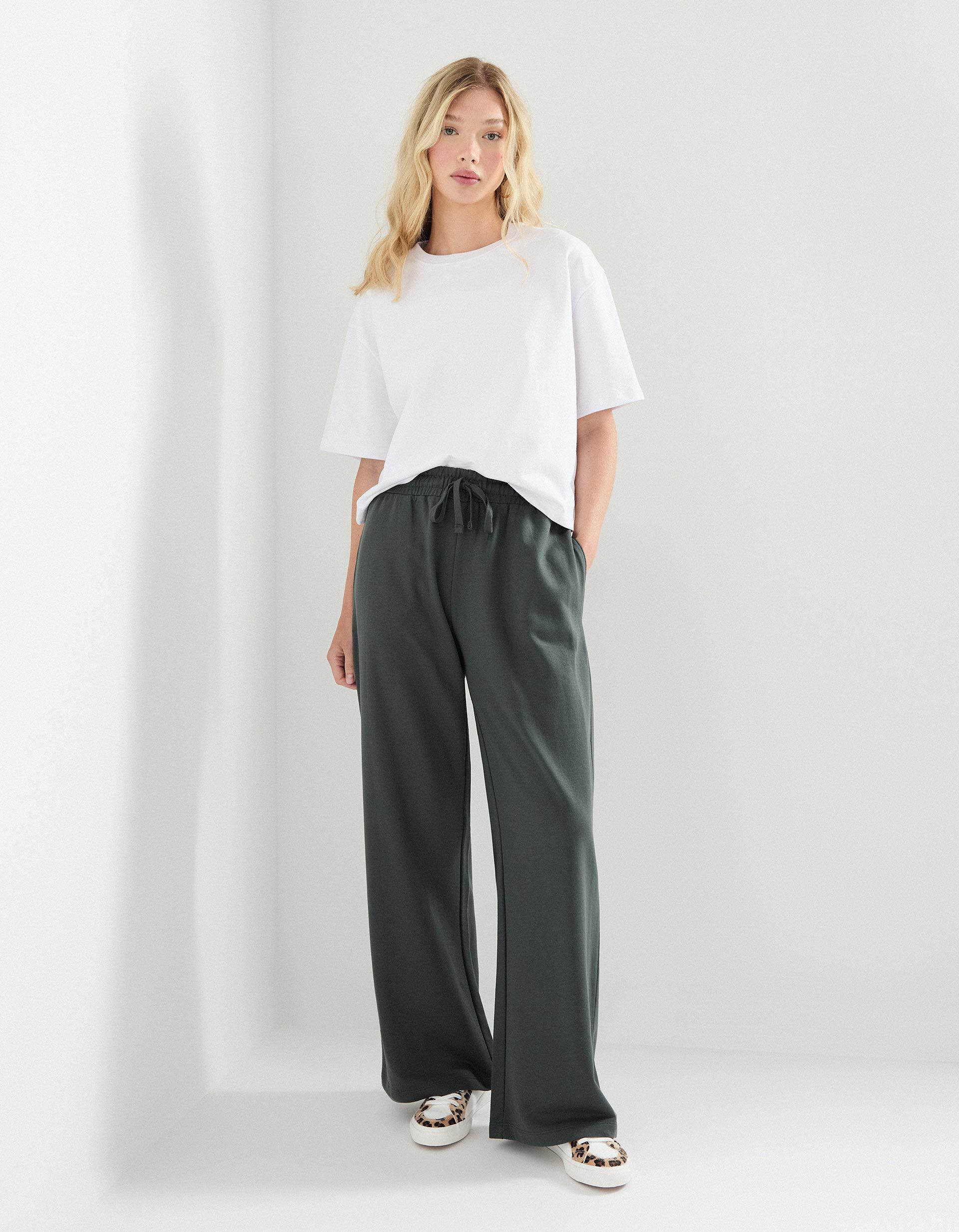 Cal&ccedil;as Joggers Wide Leg, Mulher, Cinzento Escuro