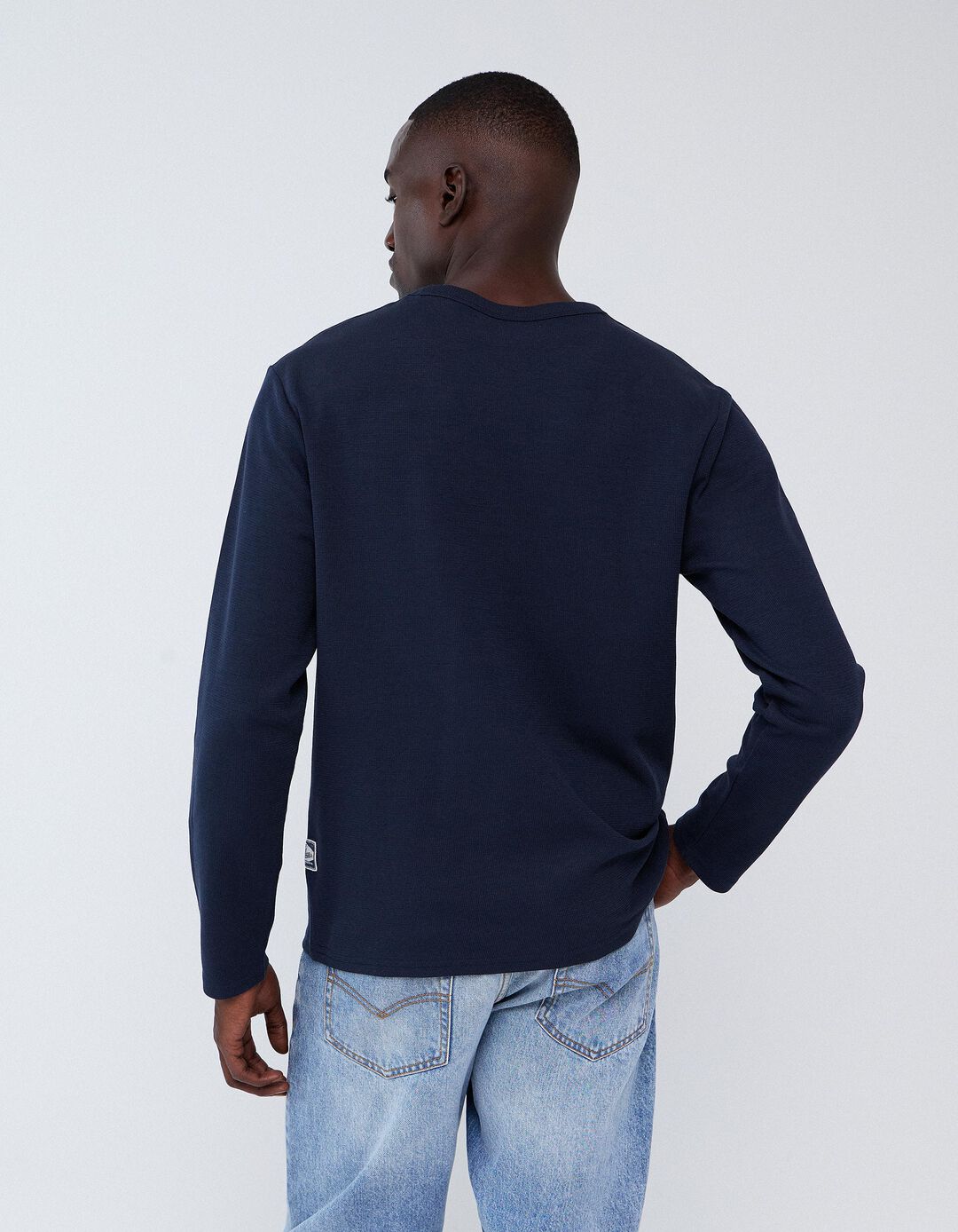 Camisola Efeito Waffle, Homem, Azul Escuro