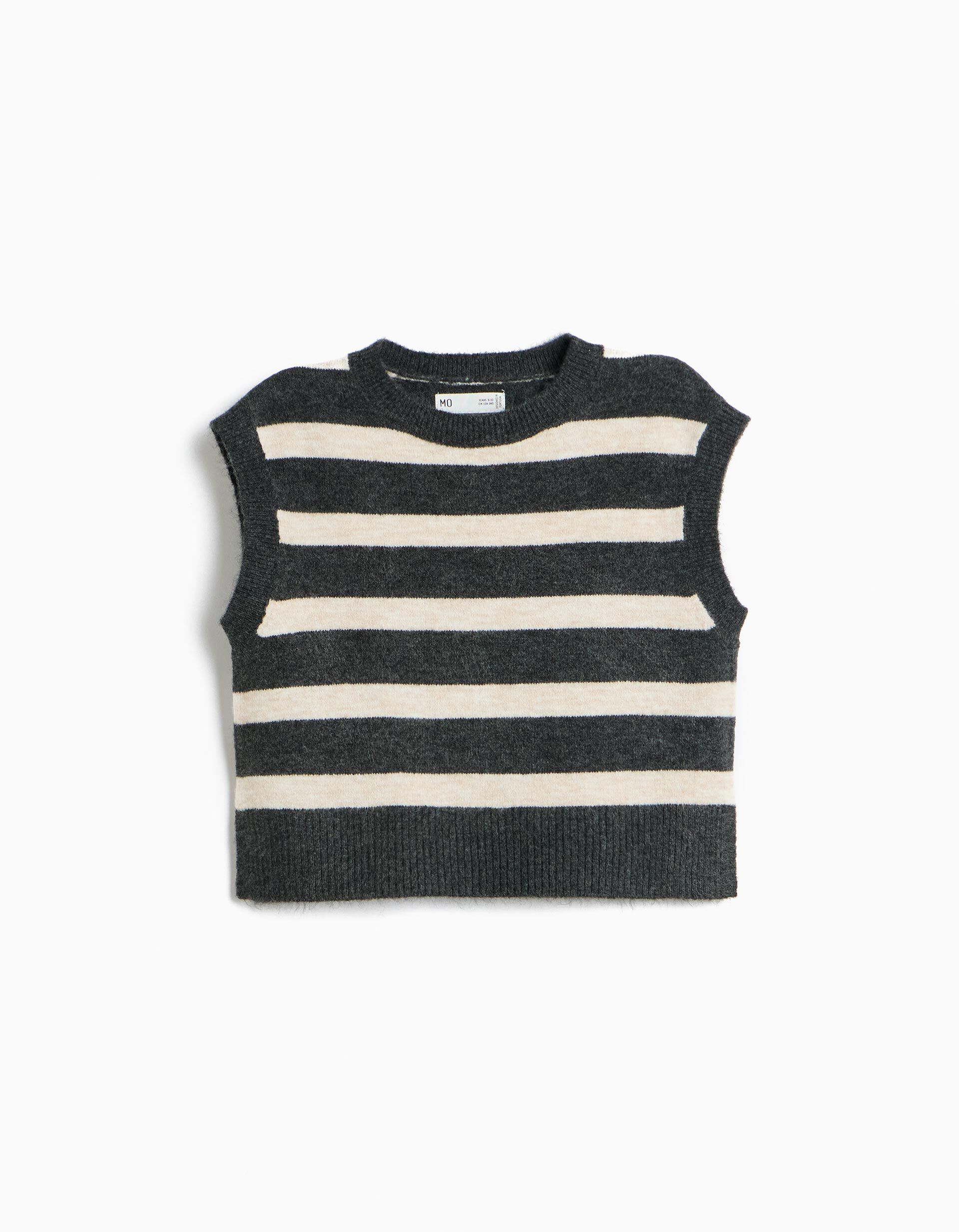 Comprar Online Colete De Malha &Agrave;s Riscas, Menina, Cinzento