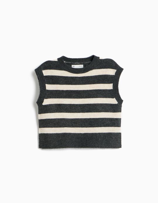 Comprar Online Colete De Malha &Agrave;s Riscas, Menina, Cinzento