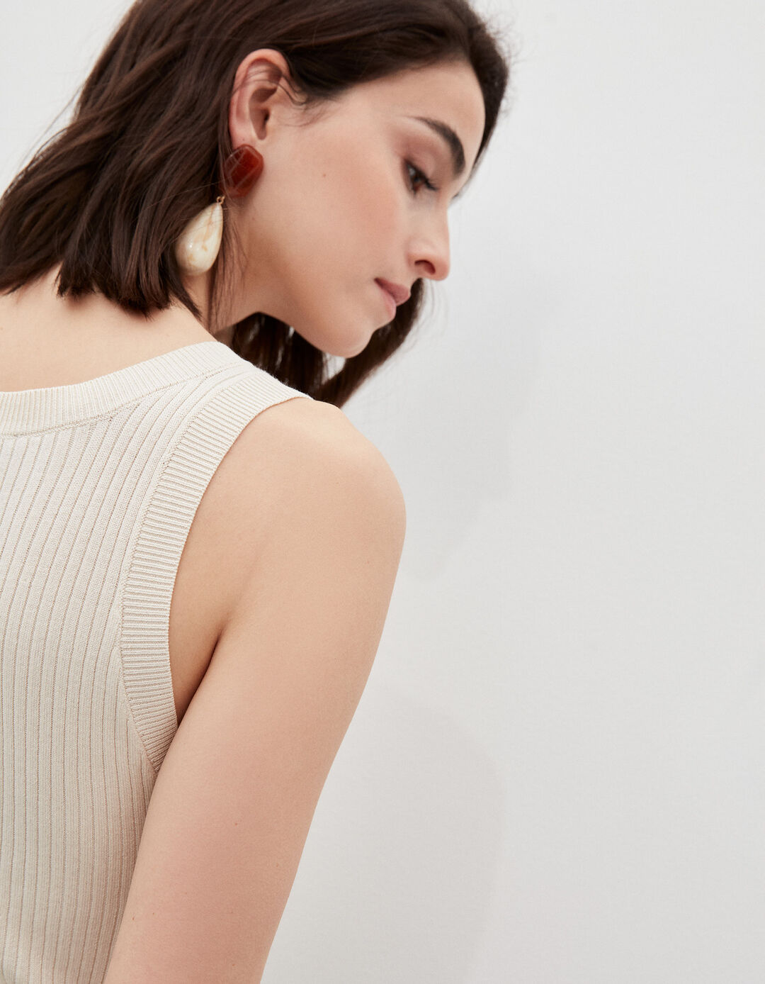 Ribbed Top, Women, Light Beige