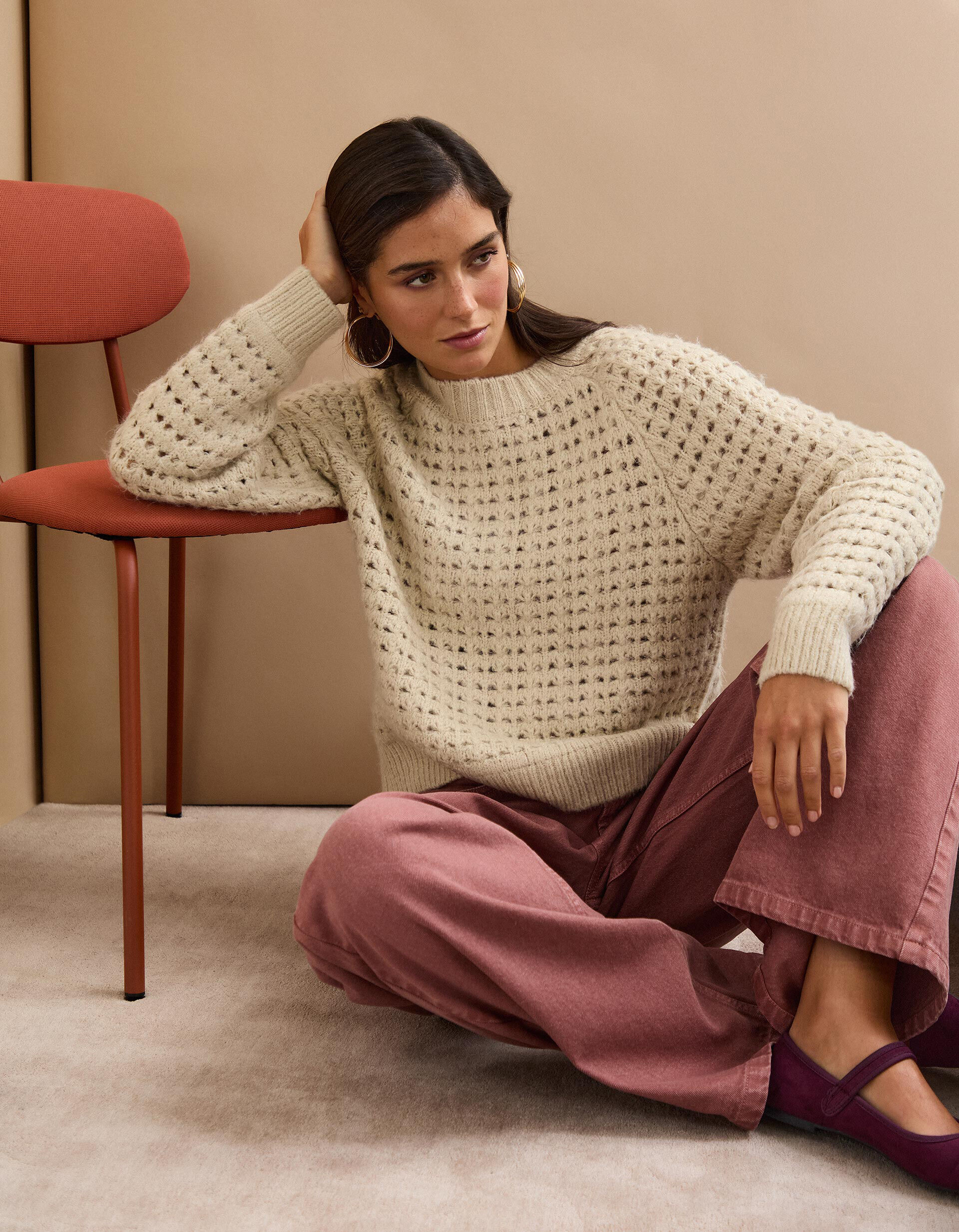 Comprar Online Camisola de Malha, Mulher, Bege Claro