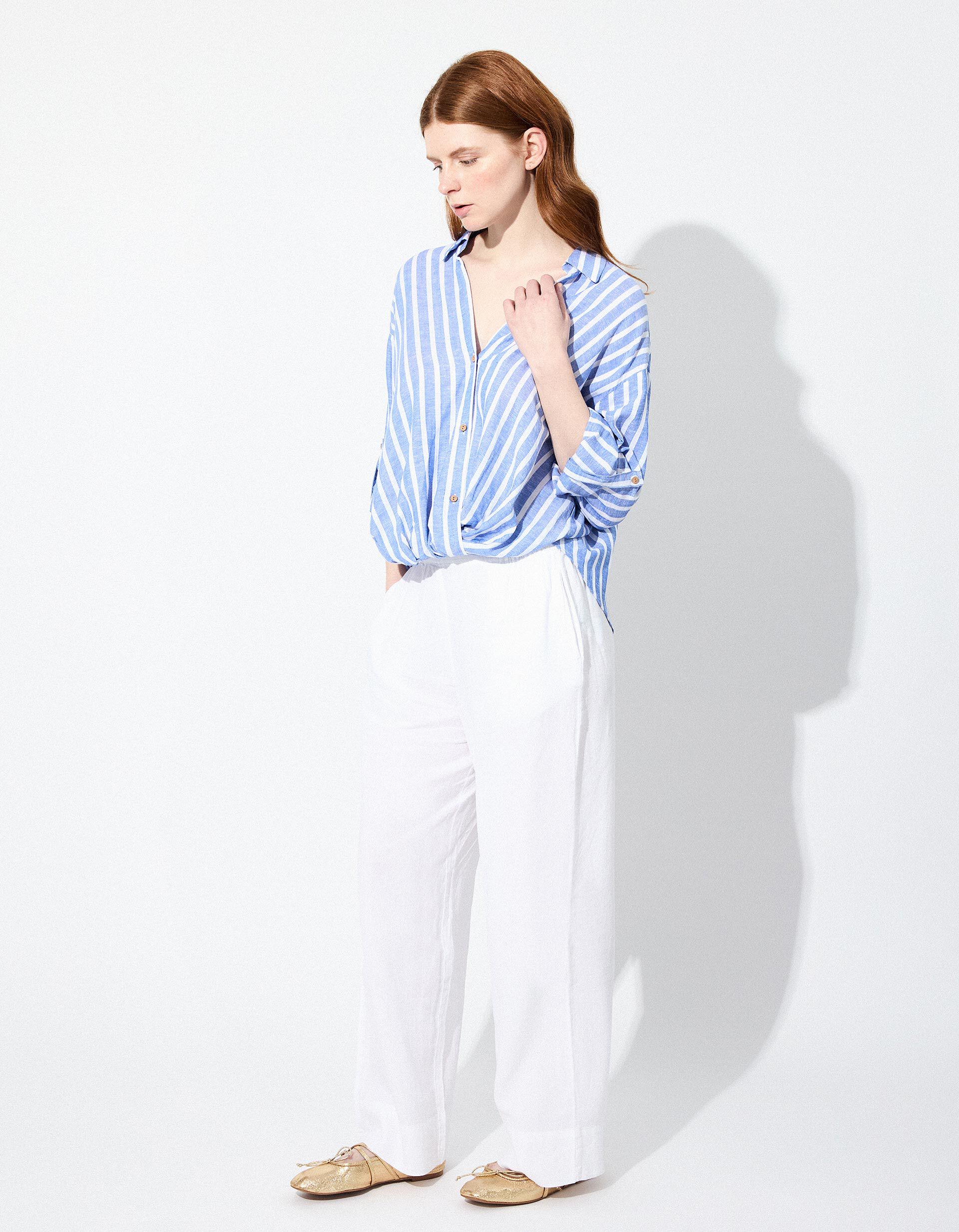 Comprar Online Blusa Riscas com Linho, Mulher, Azul