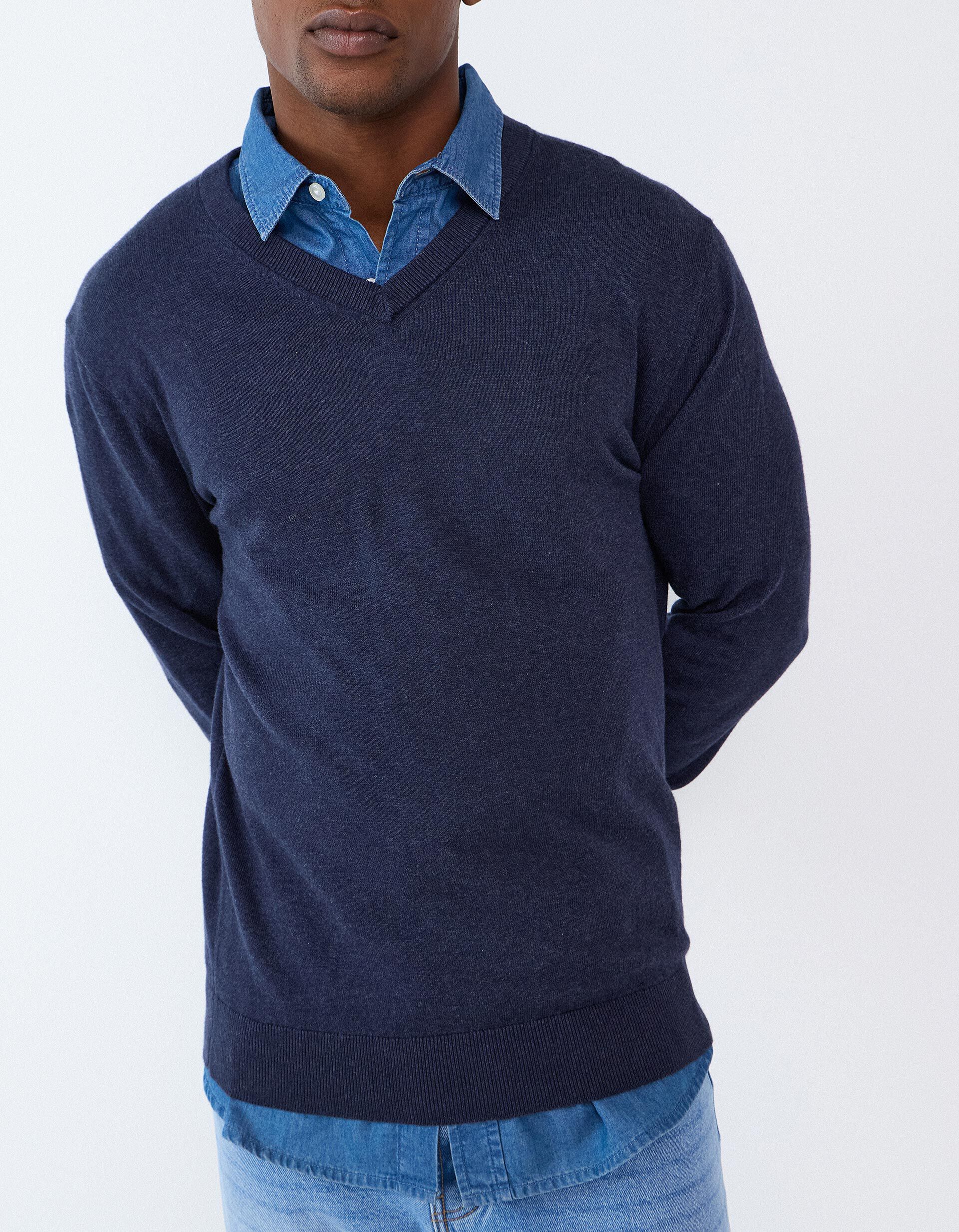 Comprar Online Camisola Com Caxemira, Homem, Azul Escuro