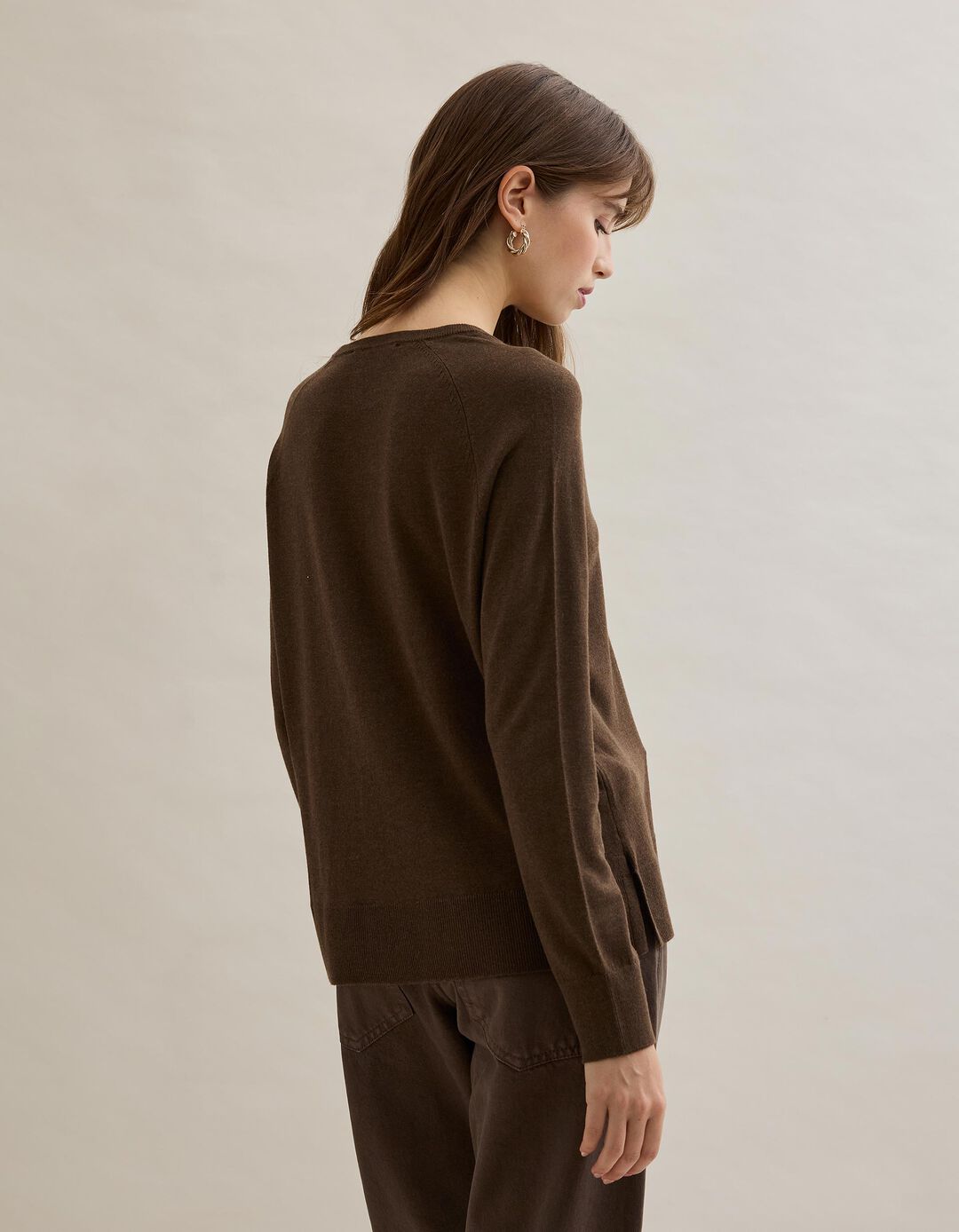 Camisola com Caxemira, Mulher, Castanho