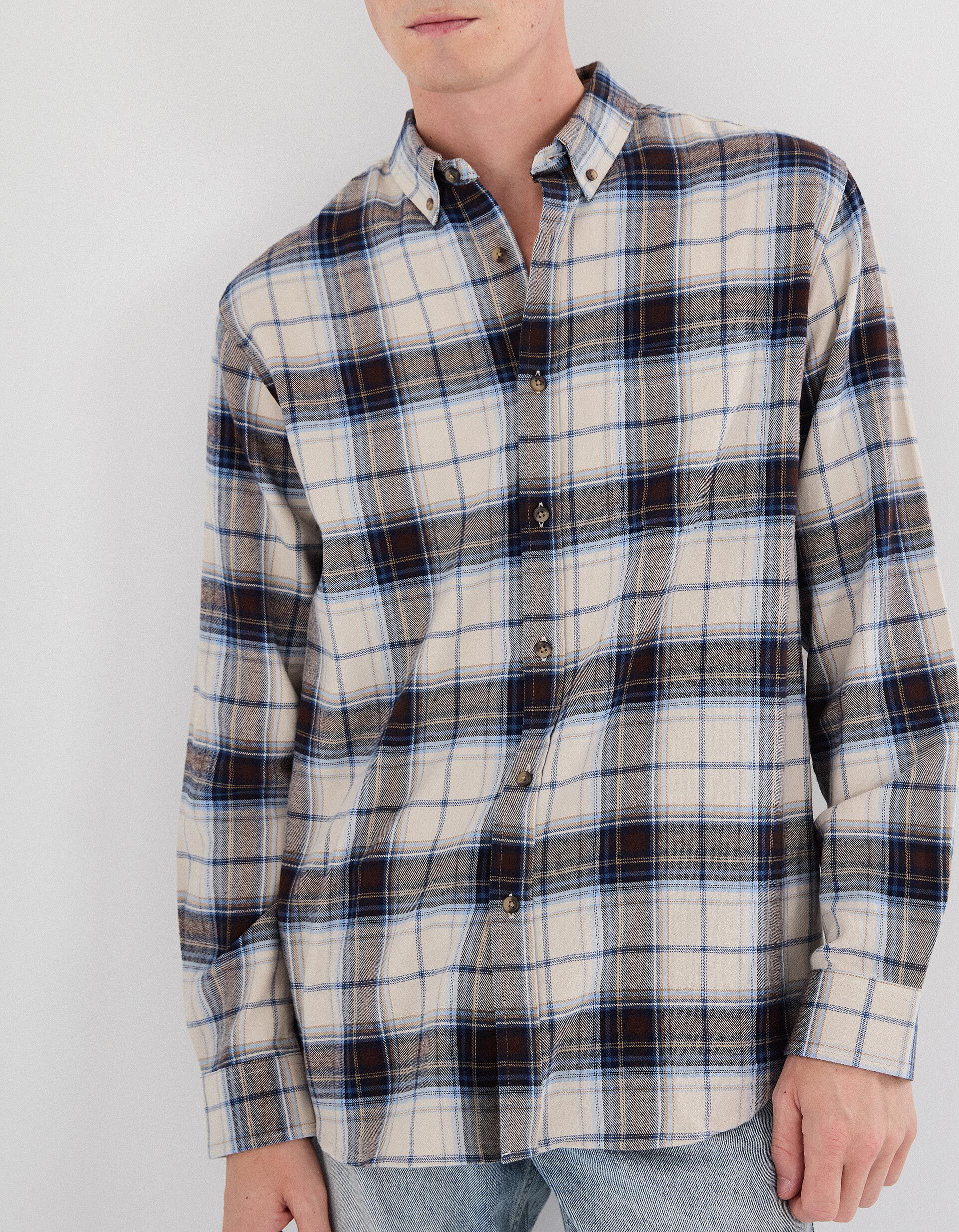 Comprar Online Camisa Flanela de Xadrez, Homem, Bege Claro