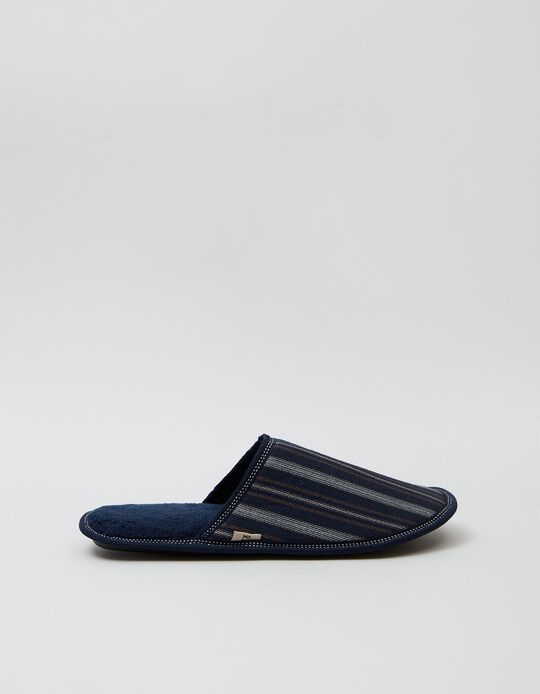 Striped Bedroom Slippers, Blue