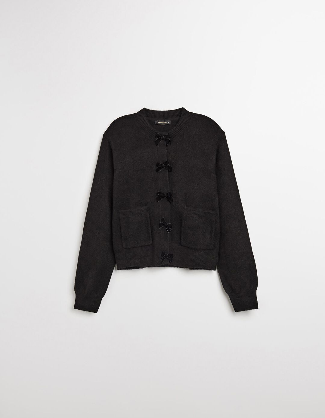 Casaco de Malha com Laços, Mulher, Preto 