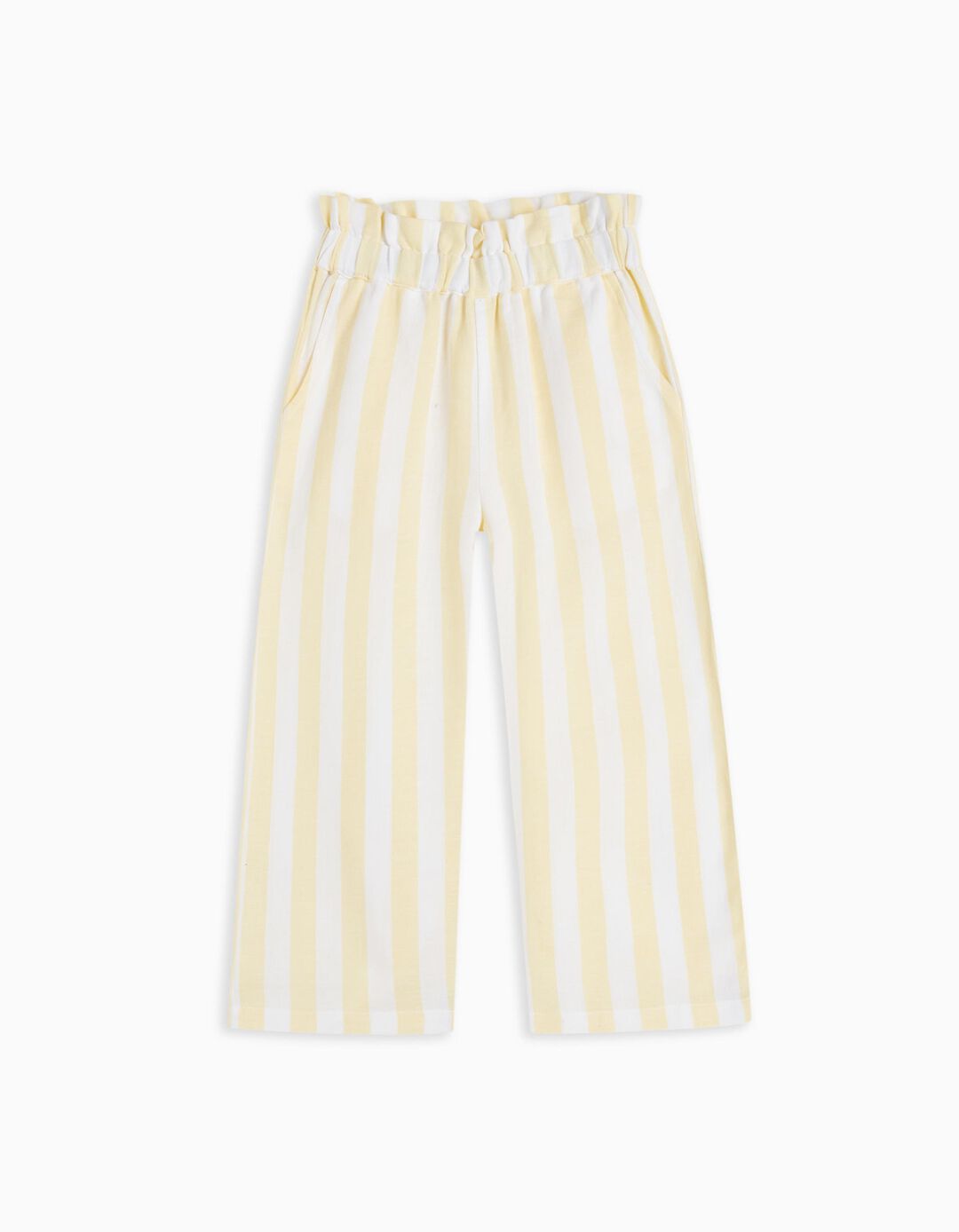 Linen Blend Striped Trousers, Girls, Light Yellow