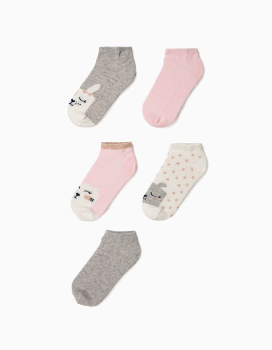5 Pares de Meias Curtas para Menina 'Animals', Multicolor