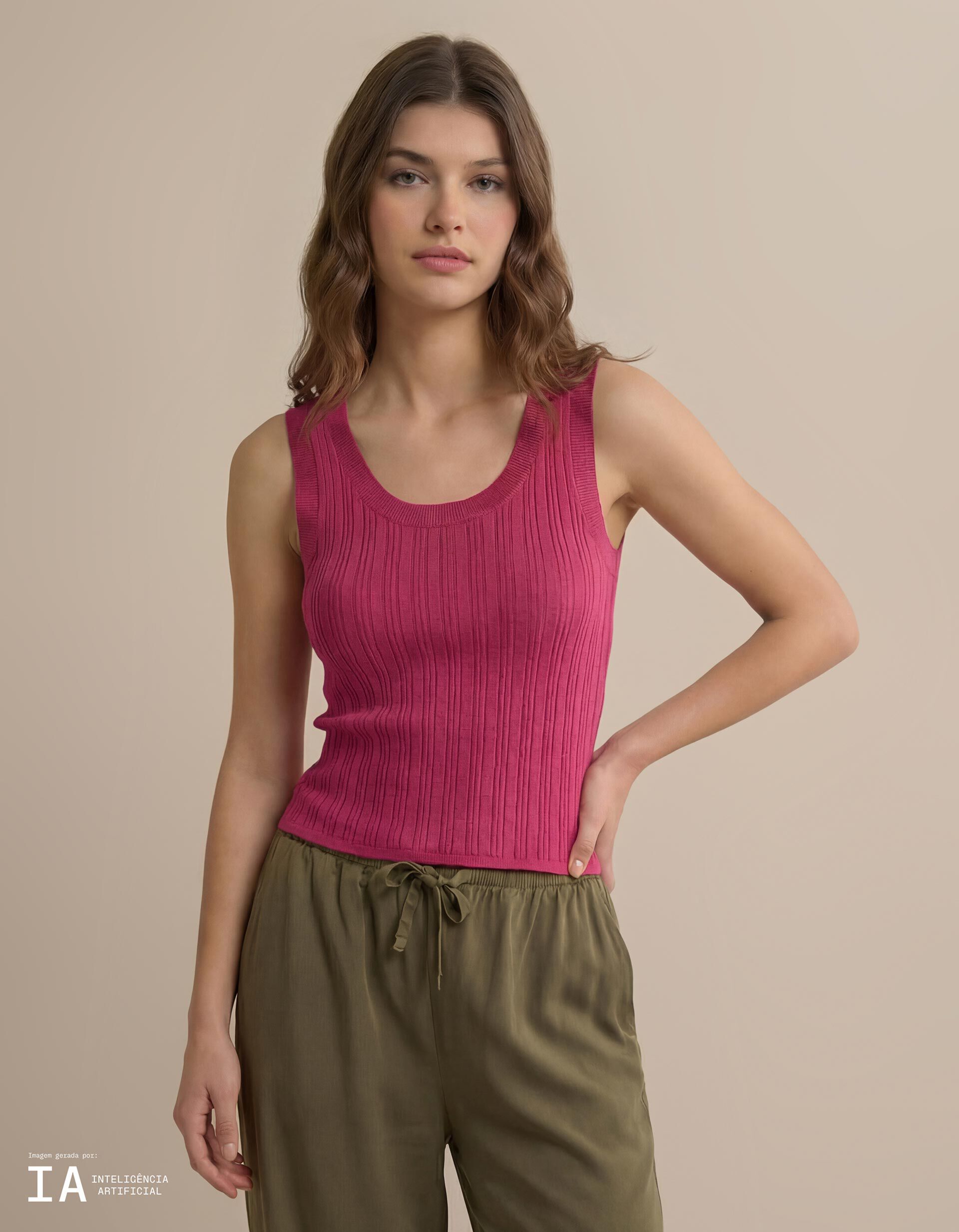 Comprar Online Top de Malha Canelada, Mulher, Rosa Escuro