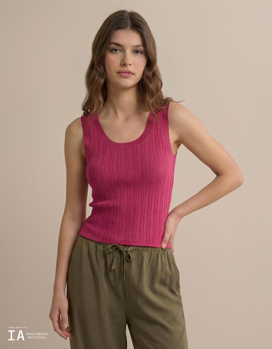 Comprar Online Top de Malha Canelada, Mulher, Rosa Escuro