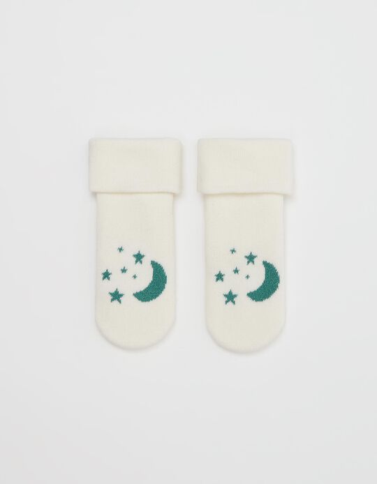 Organic Cotton 'Moon' Socks, Baby Girls, White/Green