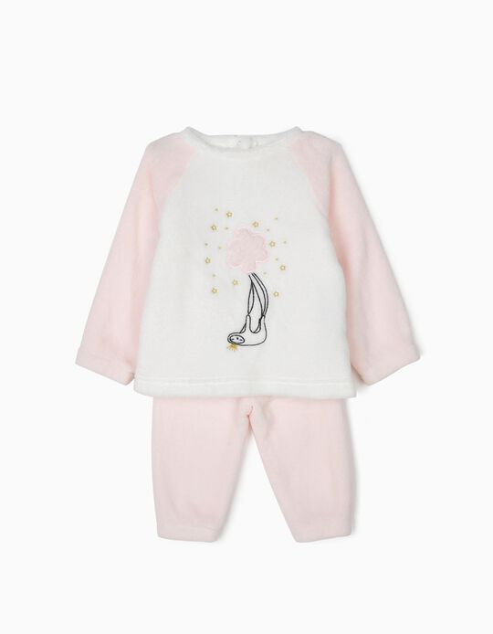 Pijama Polar para Beb&eacute; Menina 'Queen Sloth', Rosa e Branco