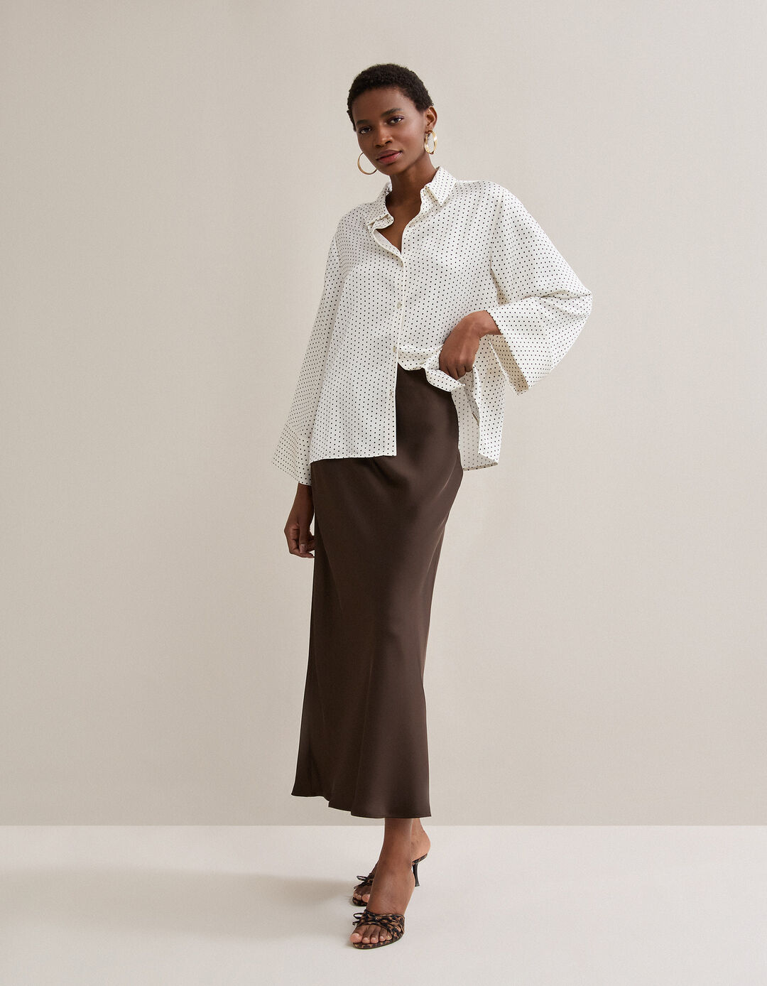 Saia Comprida Acetinada, Mulher, Castanho Escuro