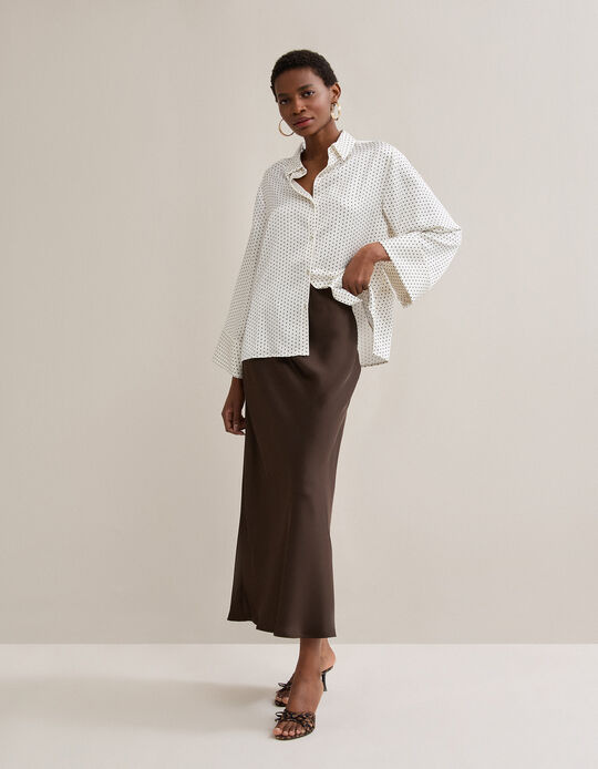 Comprar Online Saia Comprida Acetinada, Mulher, Castanho Escuro