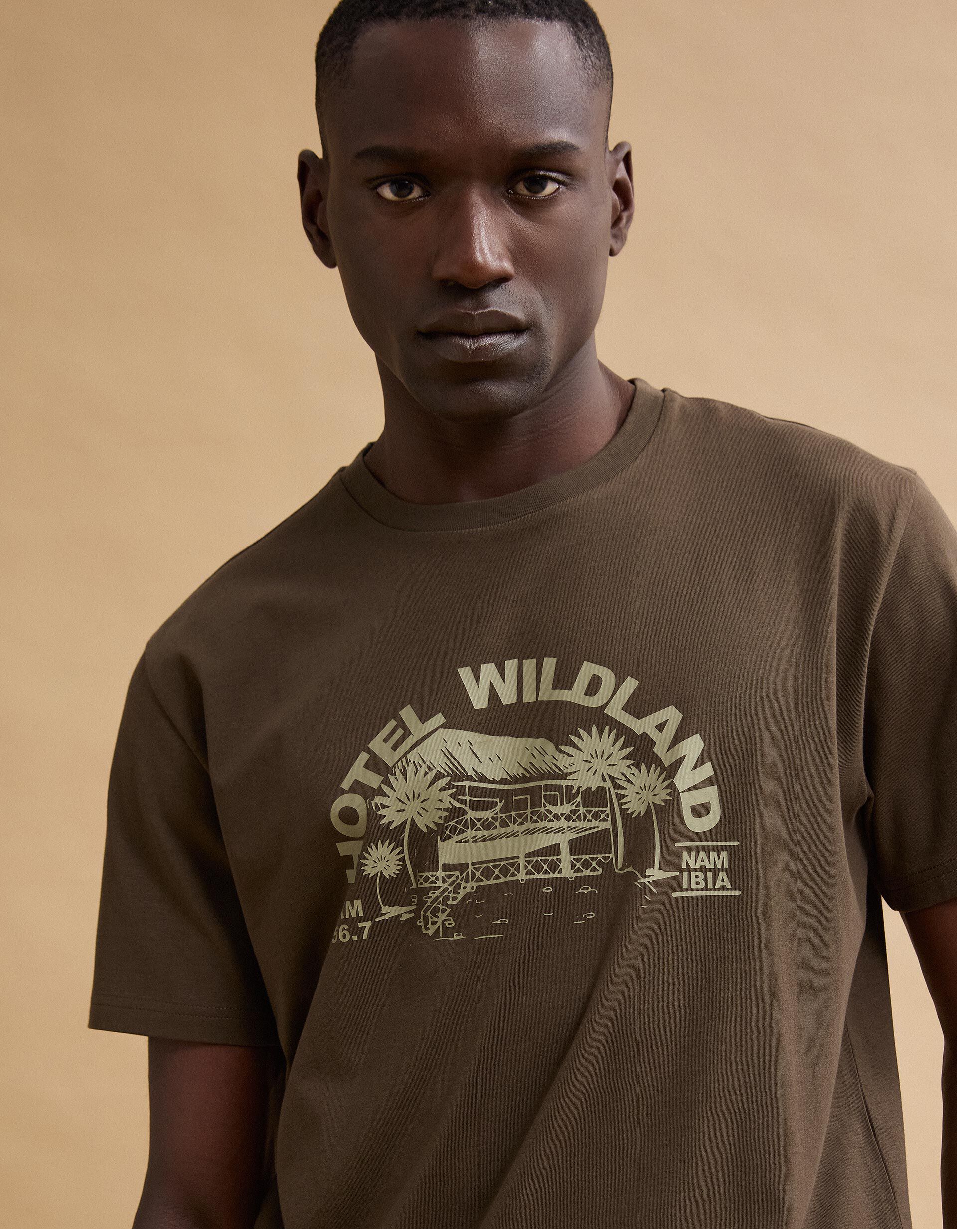 Comprar Online T-shirt Jersey Estampada, Homem, Castanho