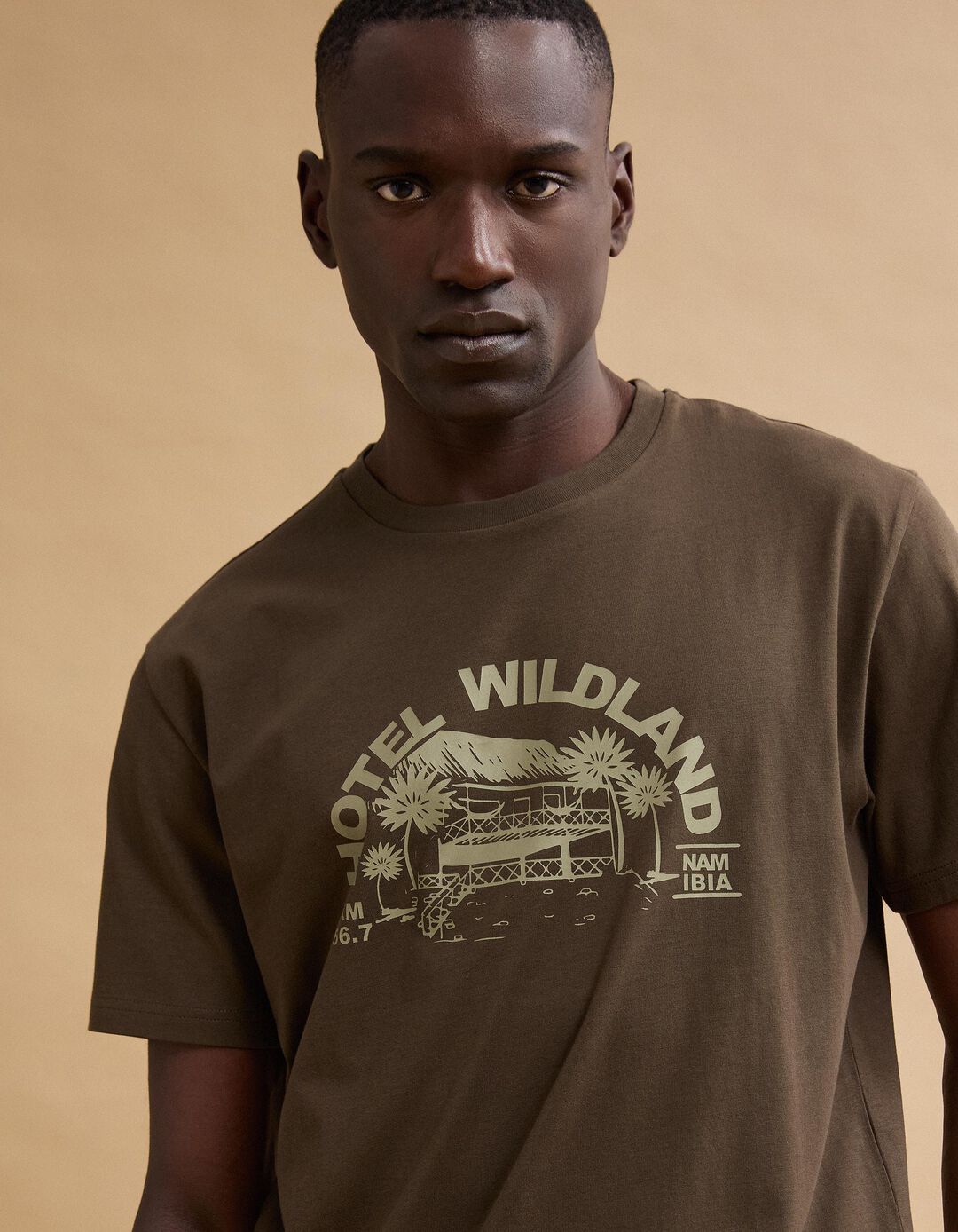 T-shirt Jersey Estampada, Homem, Castanho