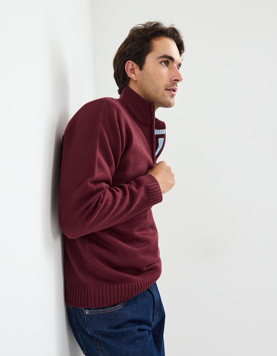 Camisola de Malha, Homem, Vermelho Escuro