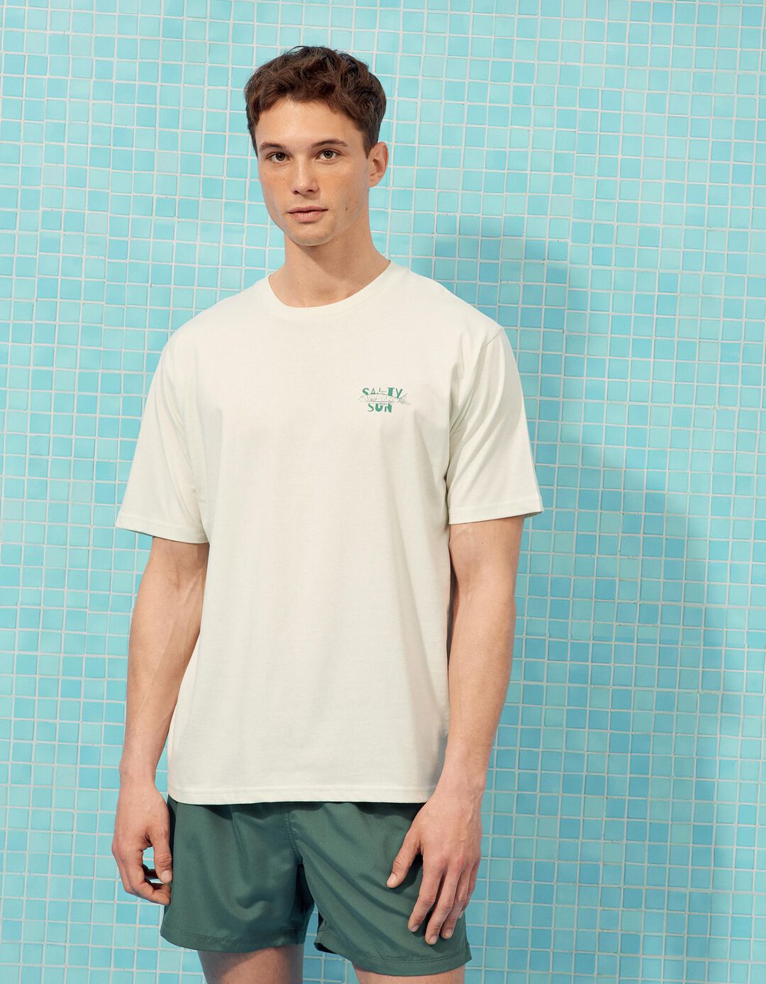 T-shirt Estampada, Homem, Verde &Aacute;gua