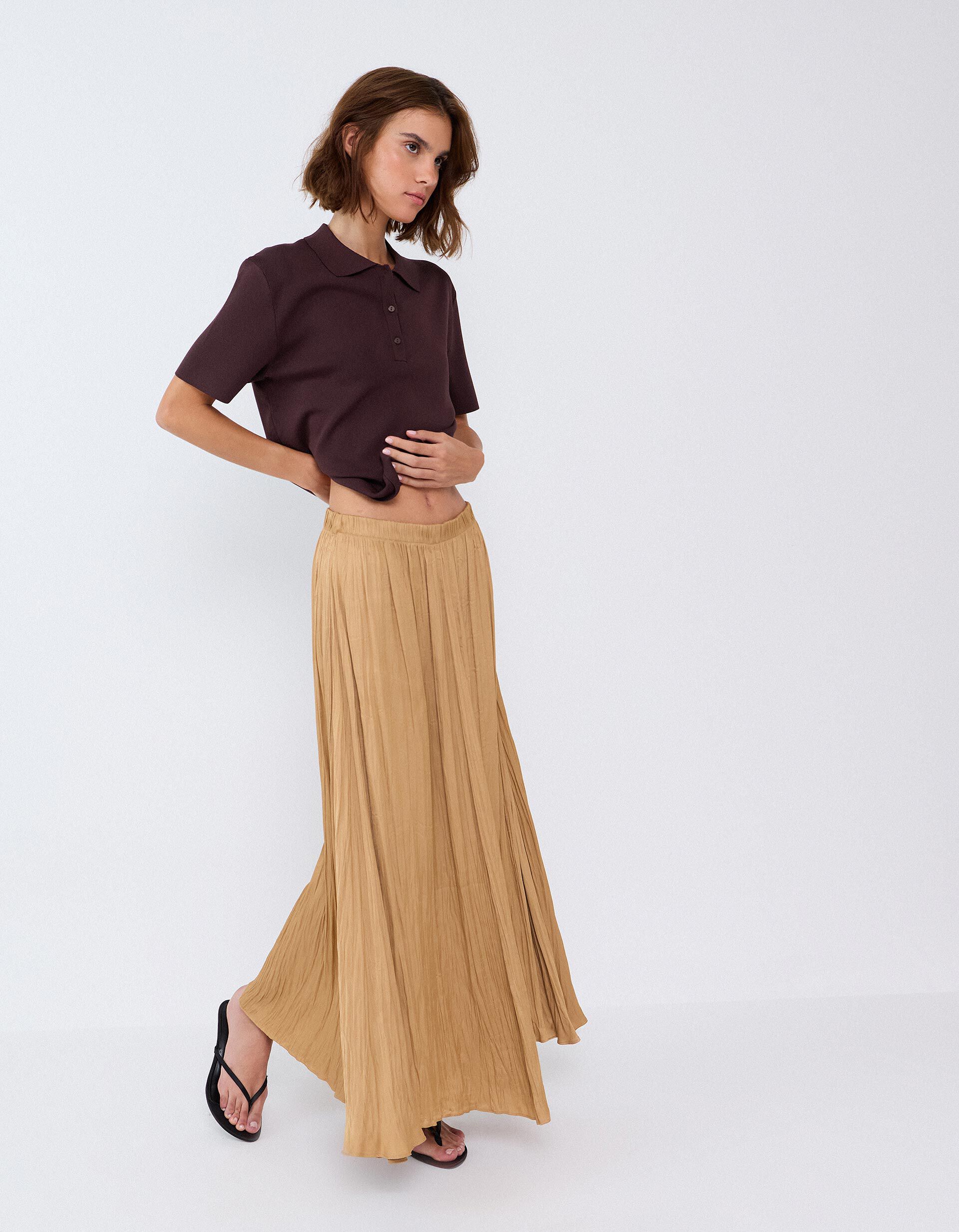 Comprar Online Saia Midi Fluida, Mulher, Bege