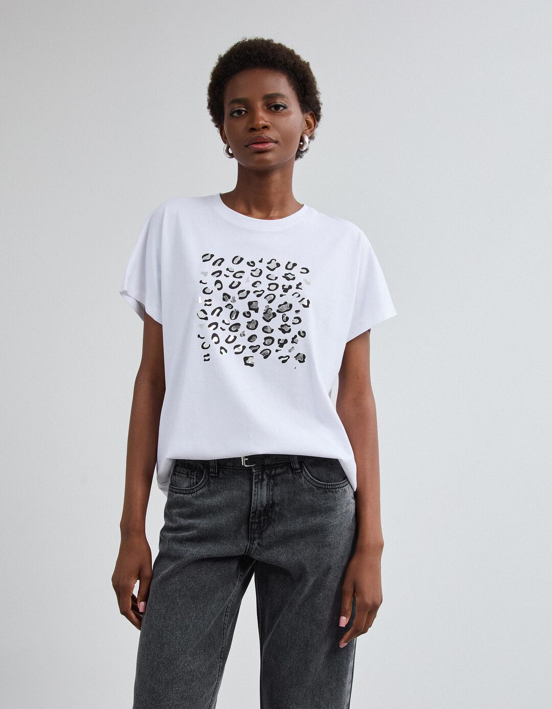 T-shirt Com Estampado Foil, Mulher, Branco