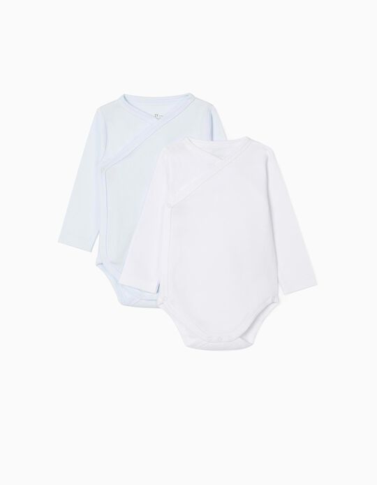 2-Pack Long-Sleeved Bodysuits, Blue & White