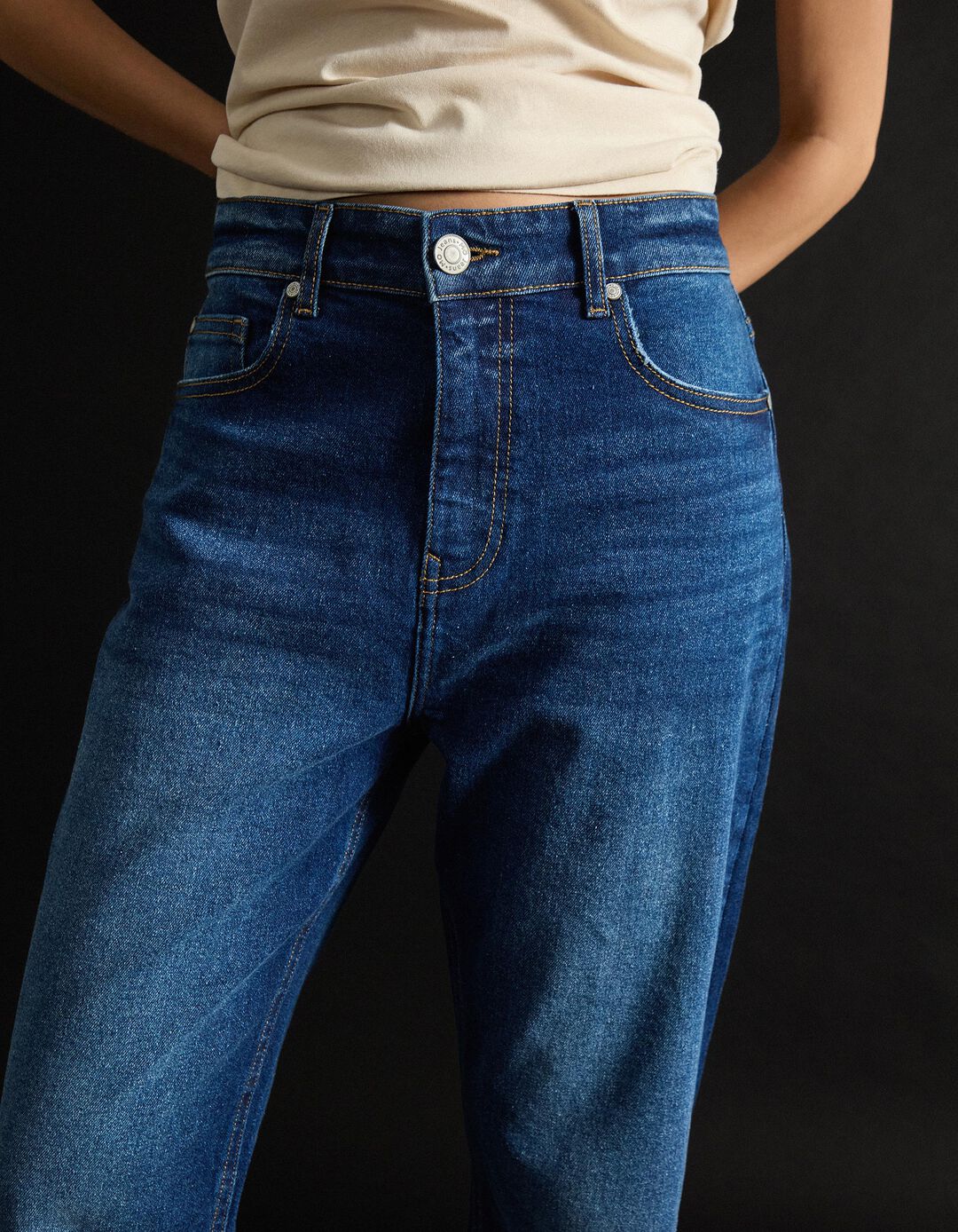 Calças de Ganga 'Tapered Mom Fit', Mulher, Azul Escuro