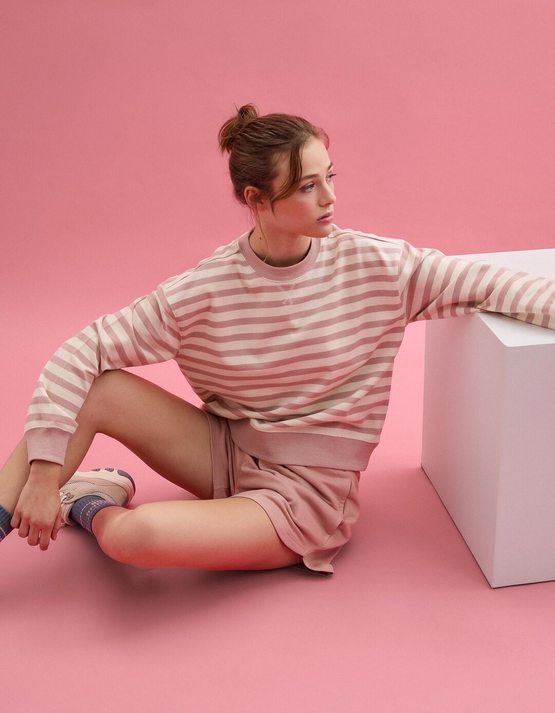 Sweatshirt Riscas, Mulher, Rosa Claro