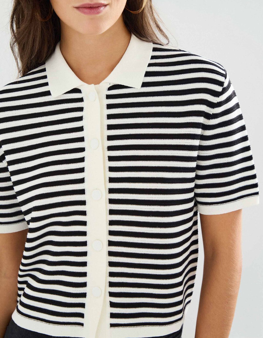Cardigan de Malha Manga Curta, Mulher, Preto
