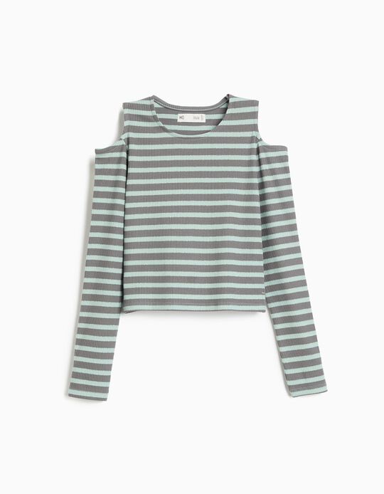 Comprar Online T-shirt De Manga Comprida &Agrave;s Riscas, Menina, Cinzento Claro