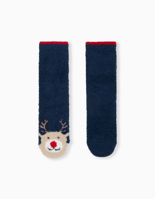 2 Pairs of Non-slip Christmas Socks Pack, Boys, Dark Blue
