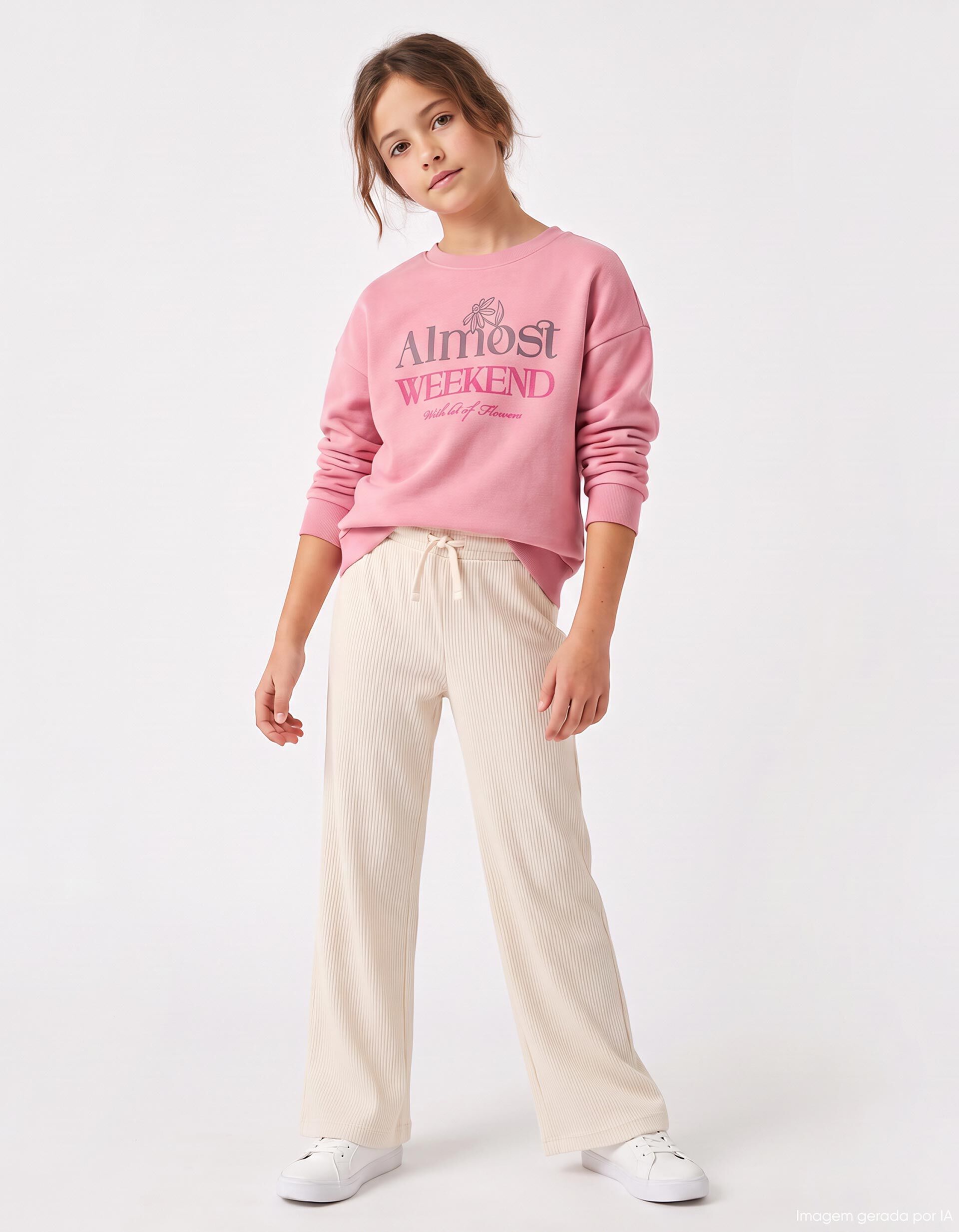Comprar Online Cal&ccedil;as De Malha Wide Leg, Menina, Bege Claro